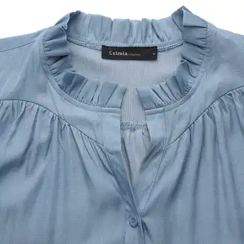 Elegantiškas Marškinėliai Moterims Ilgomis Rankovėmis Stilingas Palaidinės Celmia 2021 M. Rudenį Seksualus V-Kaklo Atsitiktinis Palaidų Office Blusas Femininas Kietas Viršūnes