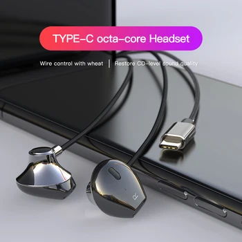 USB Tipo C Laidinis Ausinių 6D Stereo Sound Type-C Ausinės Muzikos Rankų Xiaomi Ausinių Mikrofonas Kontrolės Telefono Ausinės